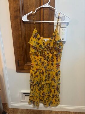 Rebecca Minkoff Yellow Floral Ruffle Mini Dress